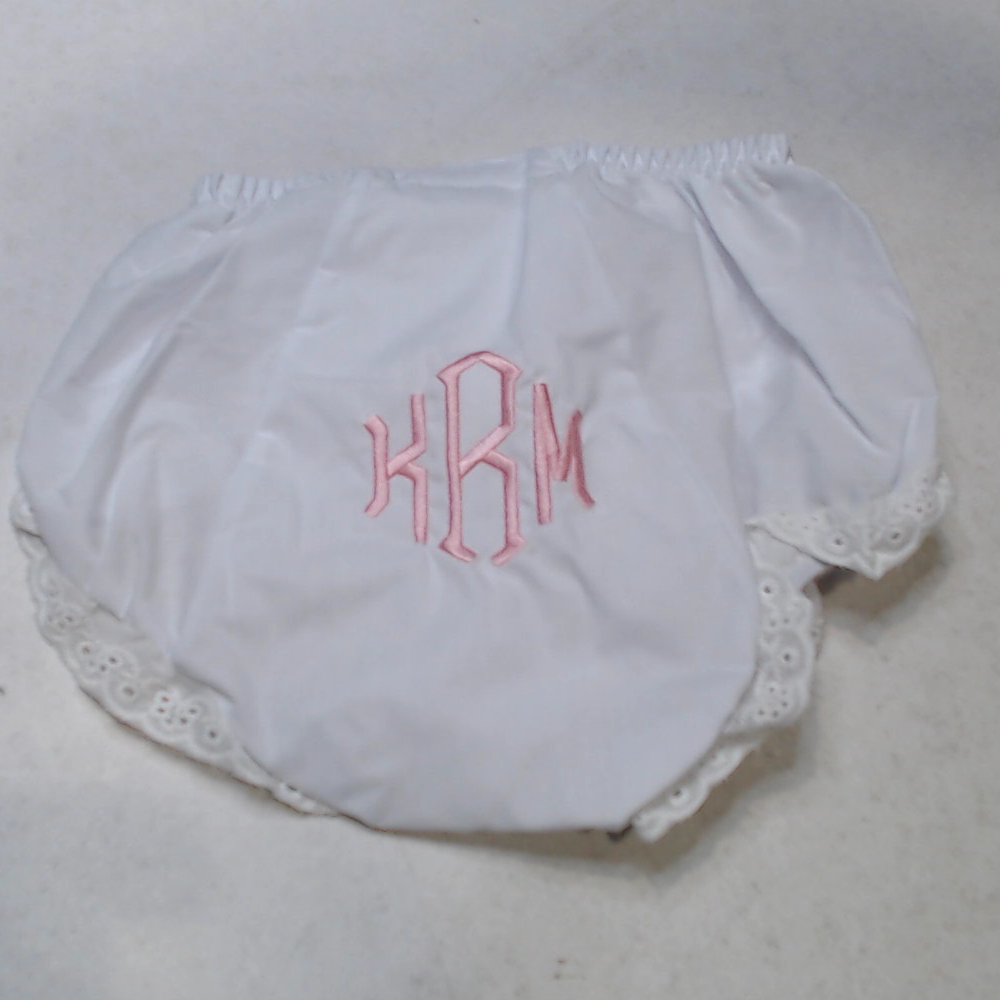 BLOOPER KIDS: Monogrammed White Eyelet Baby Bloomers