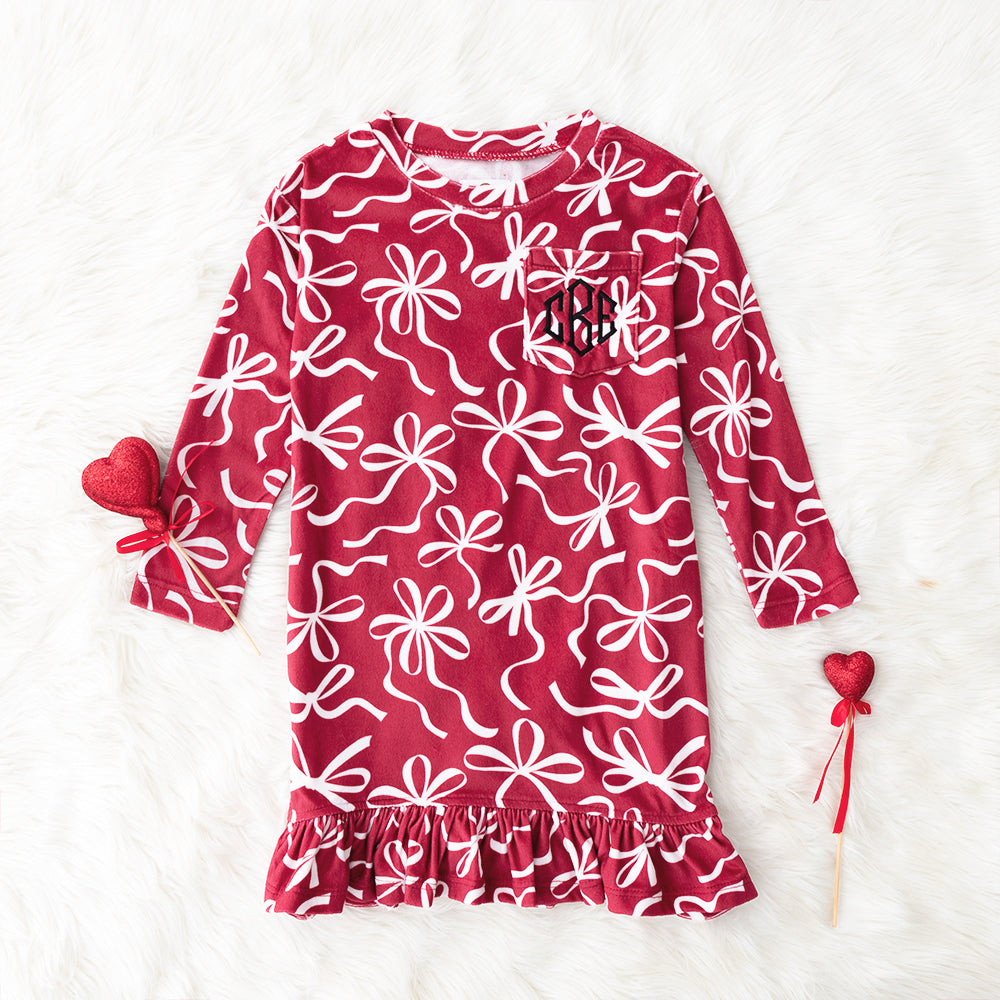 girls red bow valentine nightgown
