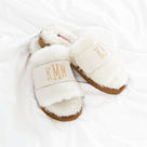 Monogrammed Fuzzy Slippers | Ivory