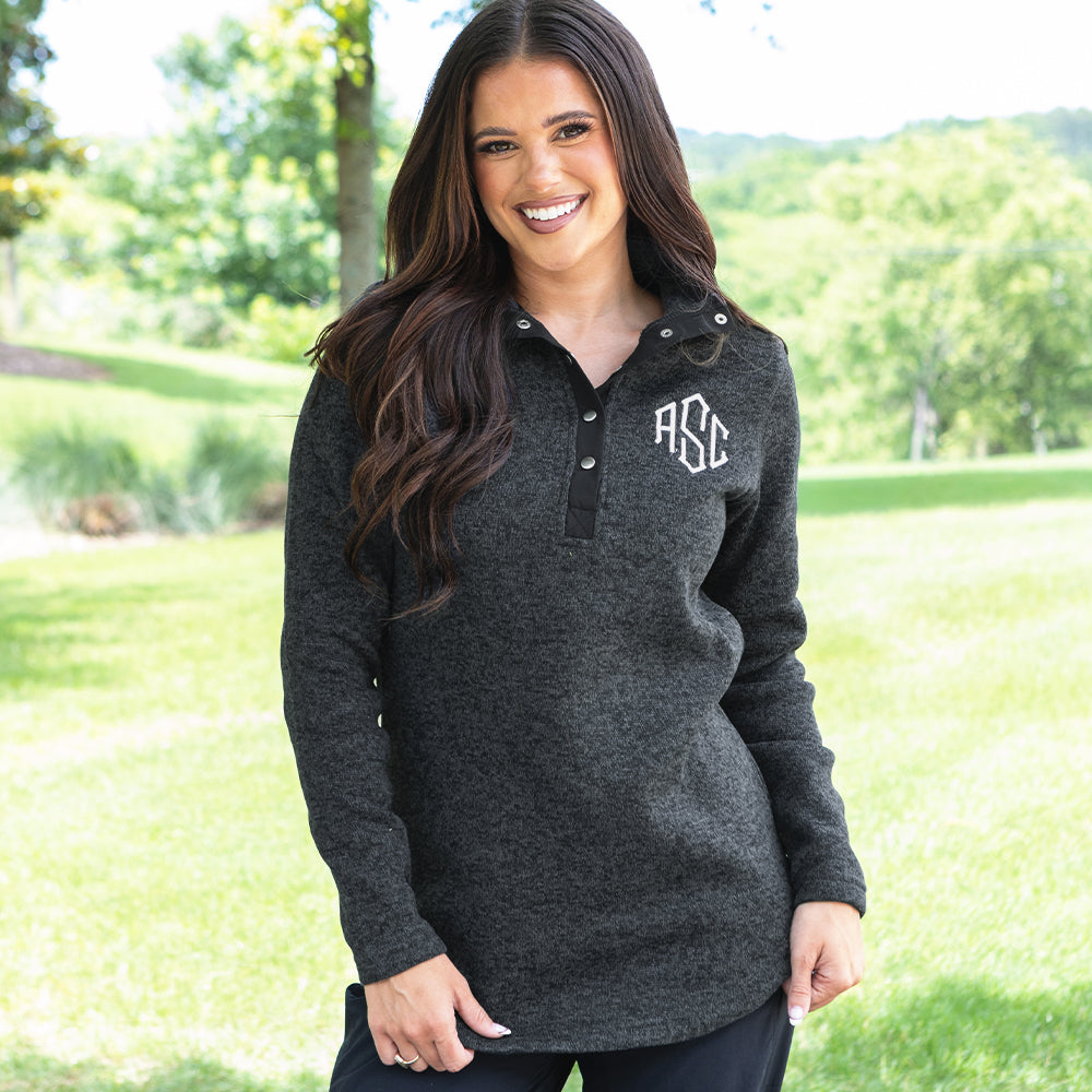 heathered black pullover tunic on peyton