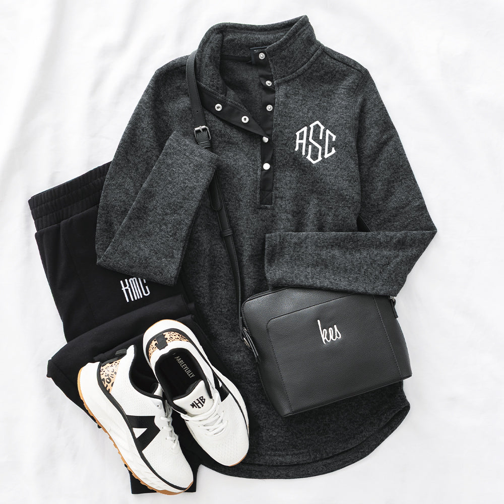 heathered black pullover tunic flatlay