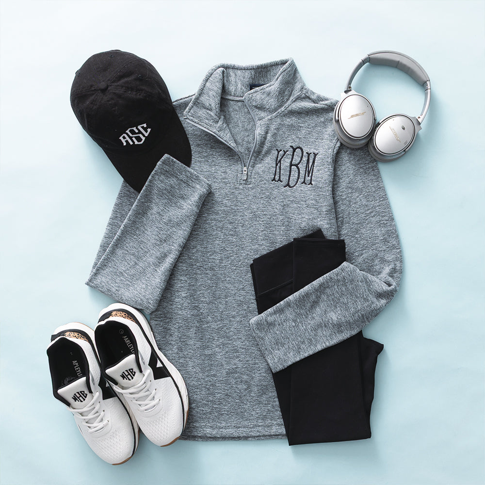 heathered gray womens microfleece pullover flatlay