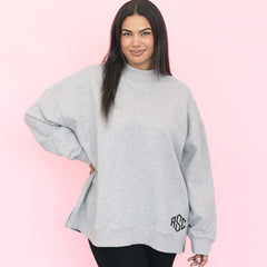 heathered grey monogrammed mockneck sweatshirt 