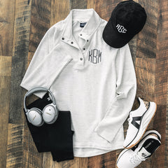 heathered ivory monogrammed essential pullover ootd 