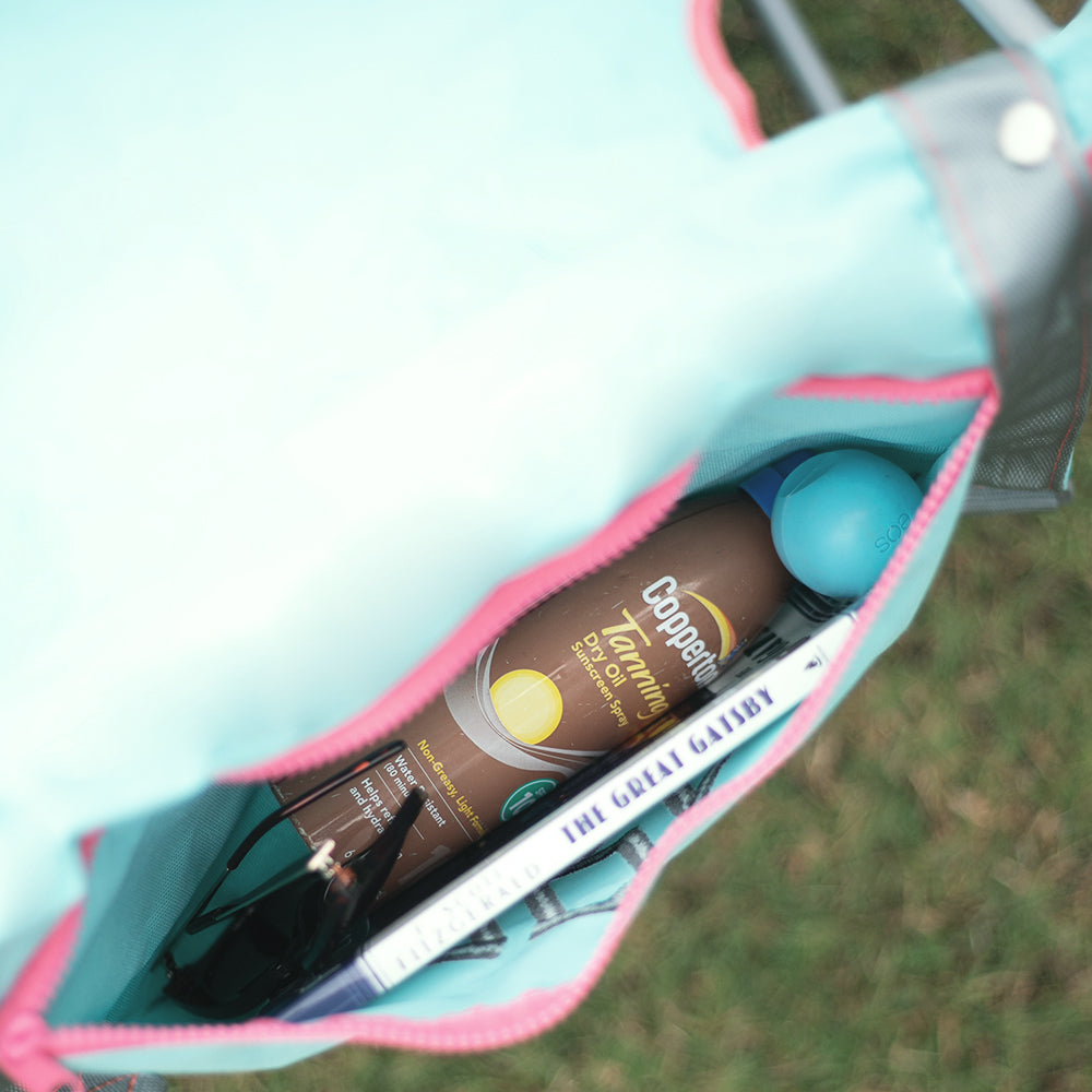 zipper pocket on back of monogrammed beach chair
