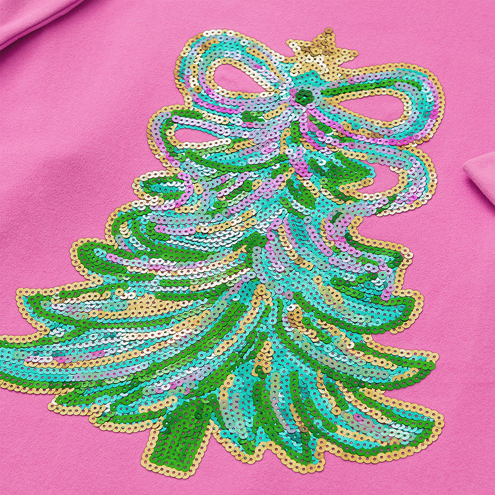 hot pink christmas sweatshirt detail shot