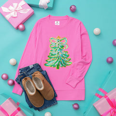hot pink christmas sweatshirt flatlay
