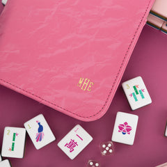 hot pink mahjong card holder up close