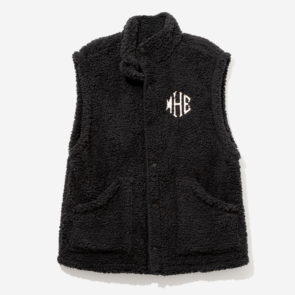 Monogrammed Oversized Sherpa Vest in Black