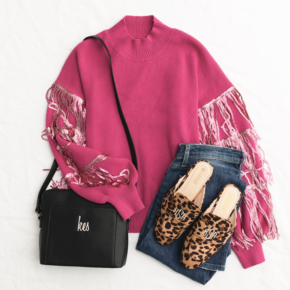 Sequin Fringe High Neck Sweater | Marleylilly