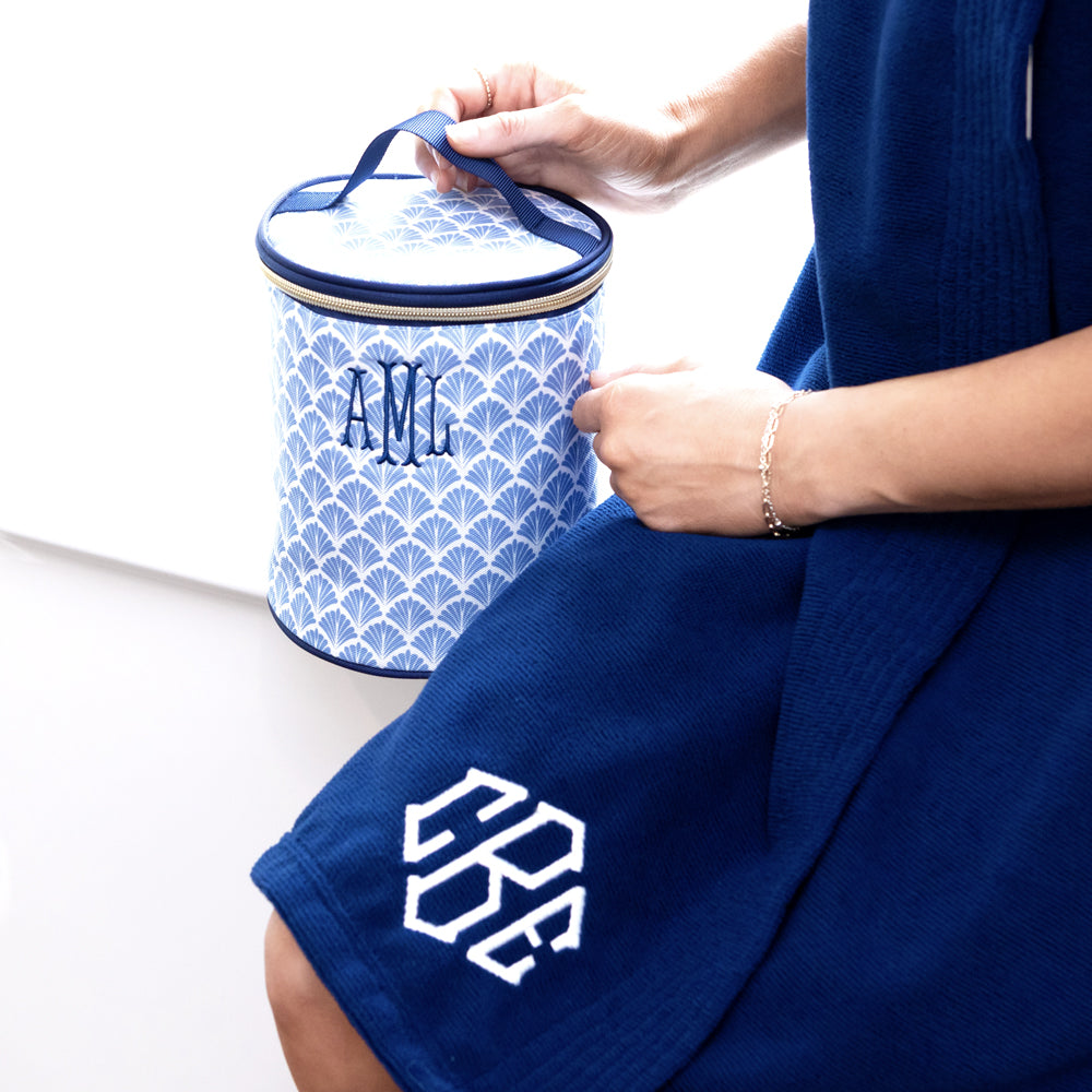 blue shells ditty bag with navy towel wrap