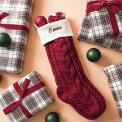 burgundy christmas stocking flatlay