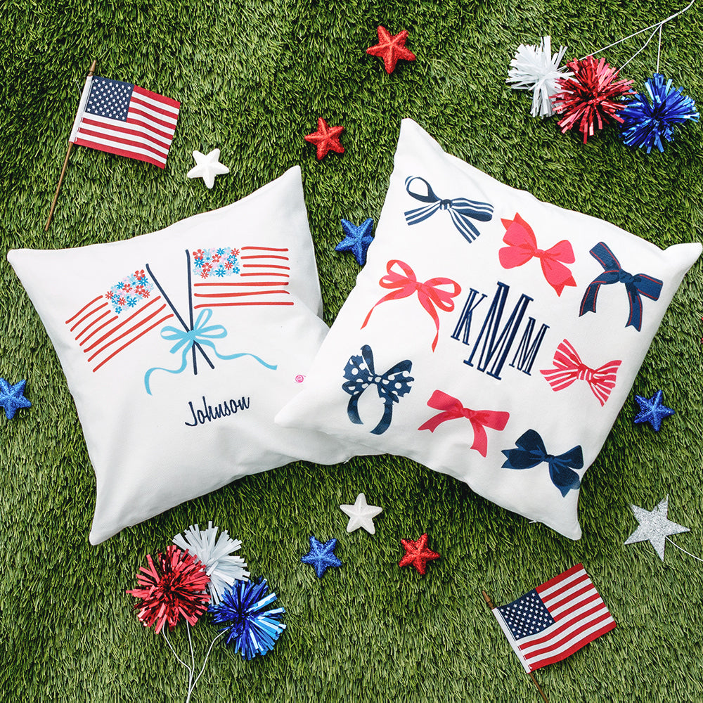 monogrammed america pillow cases in bows and flags