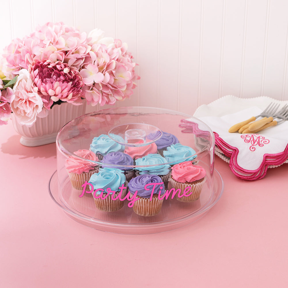 personalized cake tray with cover with cup cakes inside
