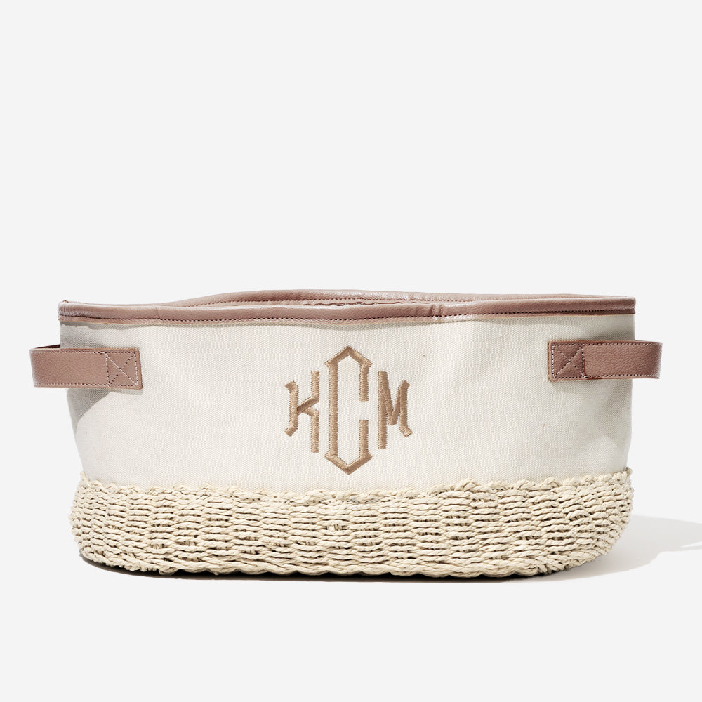 Monogrammed Stair Basket | Ivory/Tan