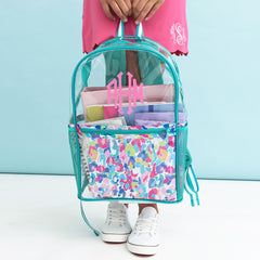 watercolor cheetah clear backpack in hands