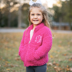 hot pink sherpa jacket worn by girl