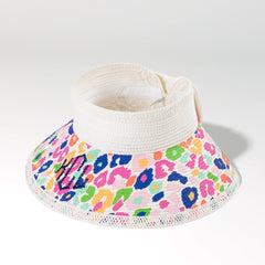 packable straw visor in multi leopard