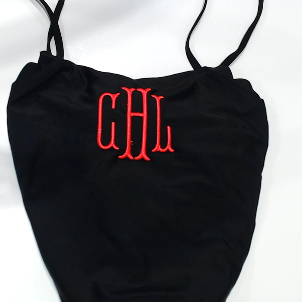 BLOOPER SWIM: Monogrammed Scalloped High Neck Bikini Top
