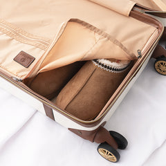 inside compartment shot of vintage carry on suitcase