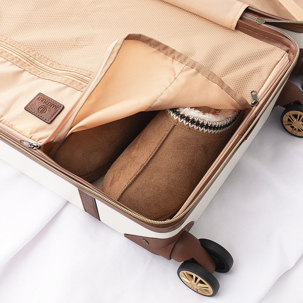 inside compartment shot of vintage carry on suitcase