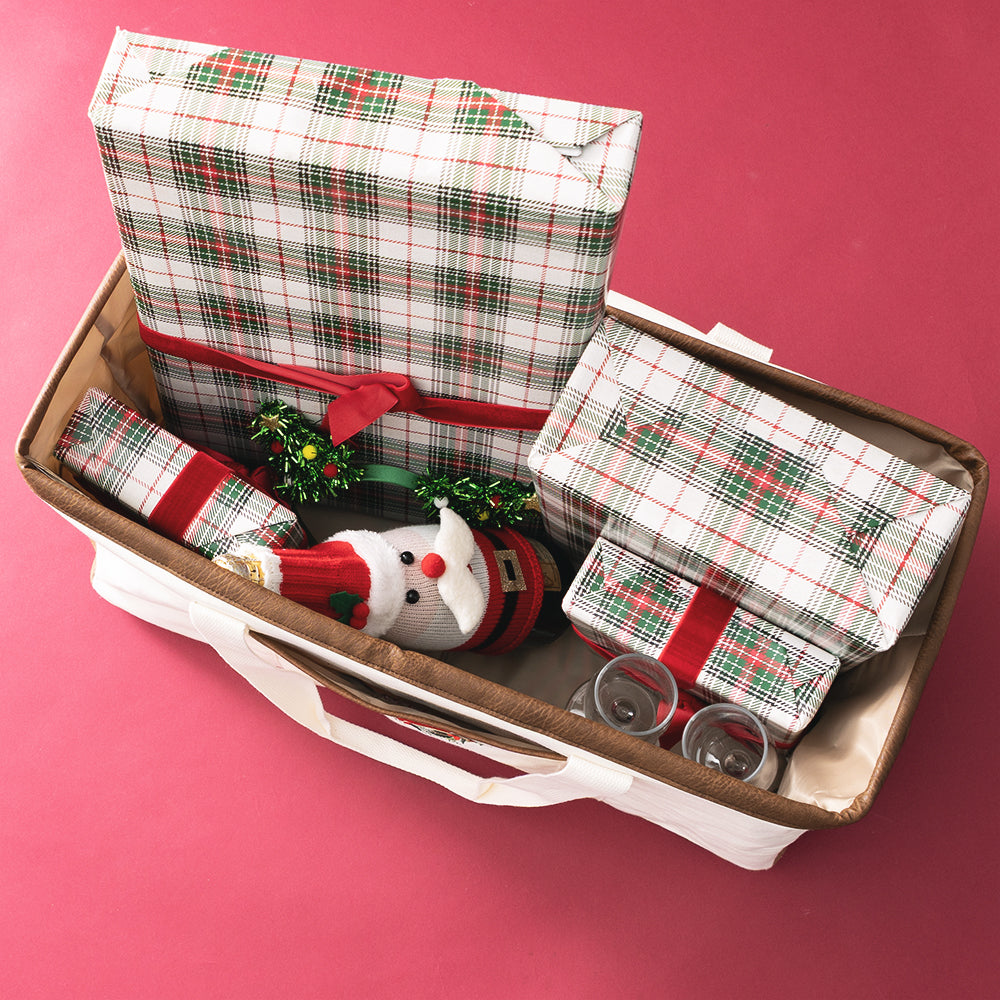 inside of christmas wire top extra large tote with presents 