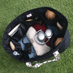 inside of extra large tote bag in black ditsy diamond 