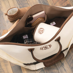 inside of ivory scallop vintage weekender in ivory 