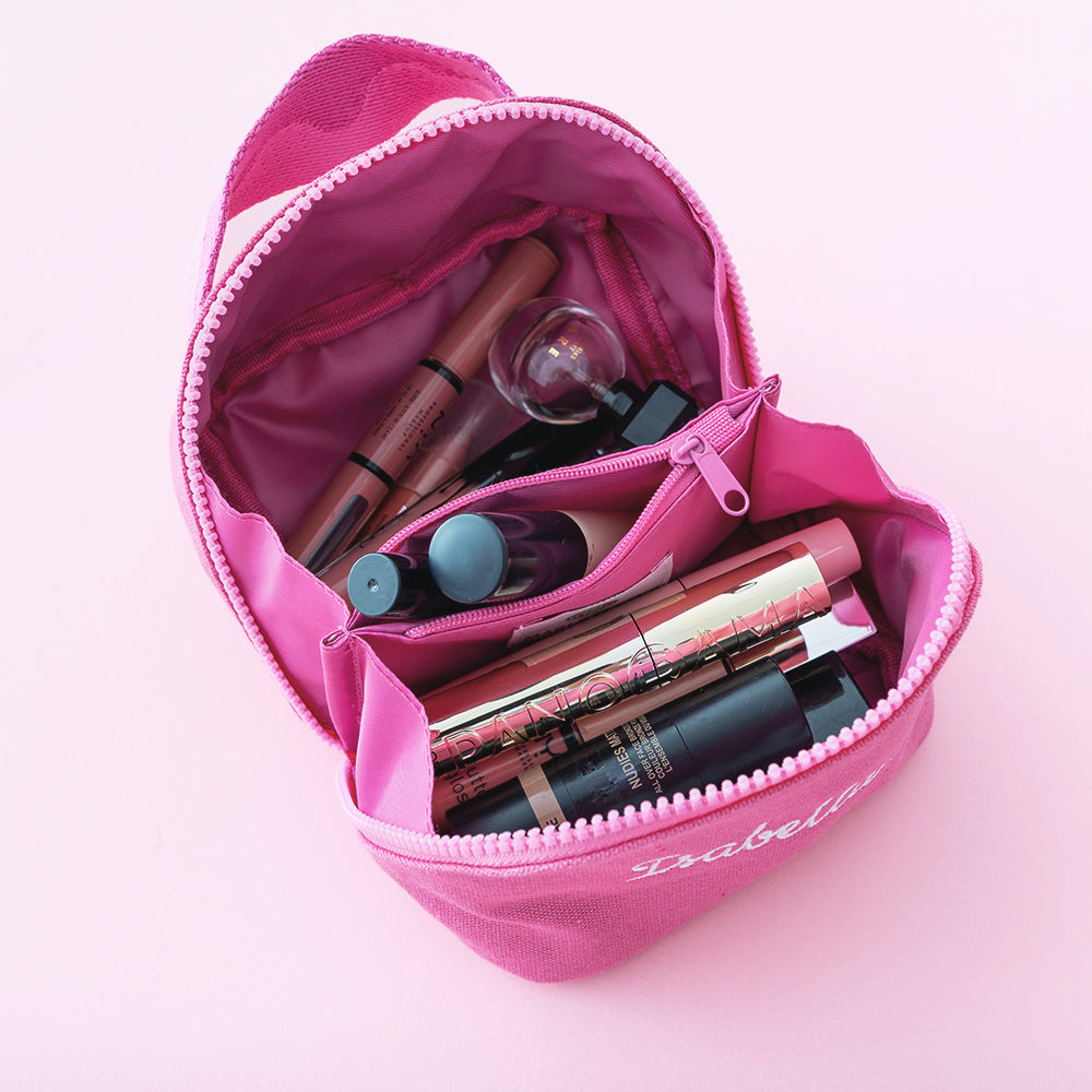 inside of makeup bag in pink punch 