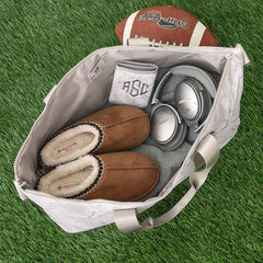 inside of personalized kids weekend bag in birch camo