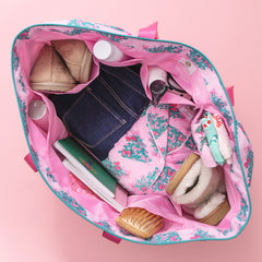 inside of pink christmas tree extra large tote bag 