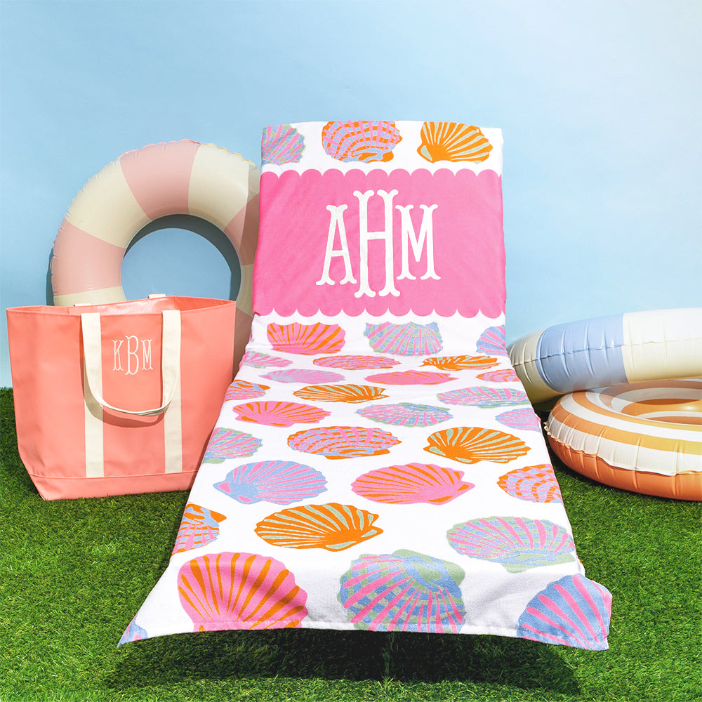 Sea Shell Refrence Monogrammed Lounge & Beach Chair Cover - Marleylilly