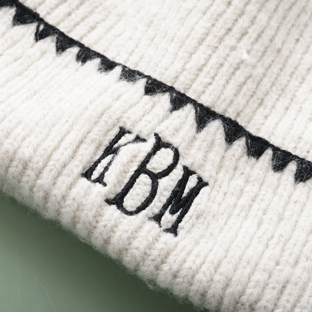 Monogrammed Embroidered Edge Beanie | Ivory/Black