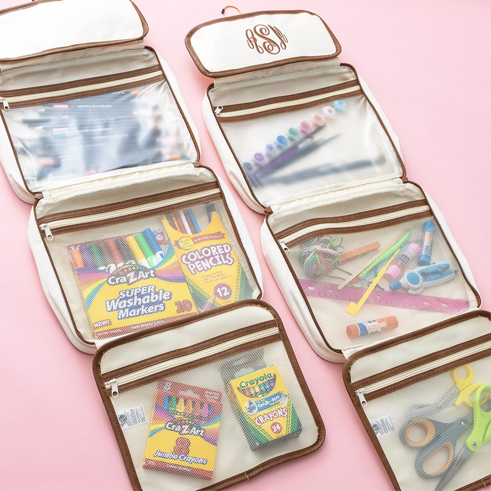 ivory hanging organizer on pink background
