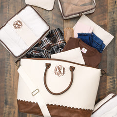ivory packing bag set with monogrammed scallop vintage weekender 