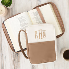 ivory tan bible carrier on wood
