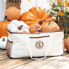 ivory wire top extra large tote with pumpkins