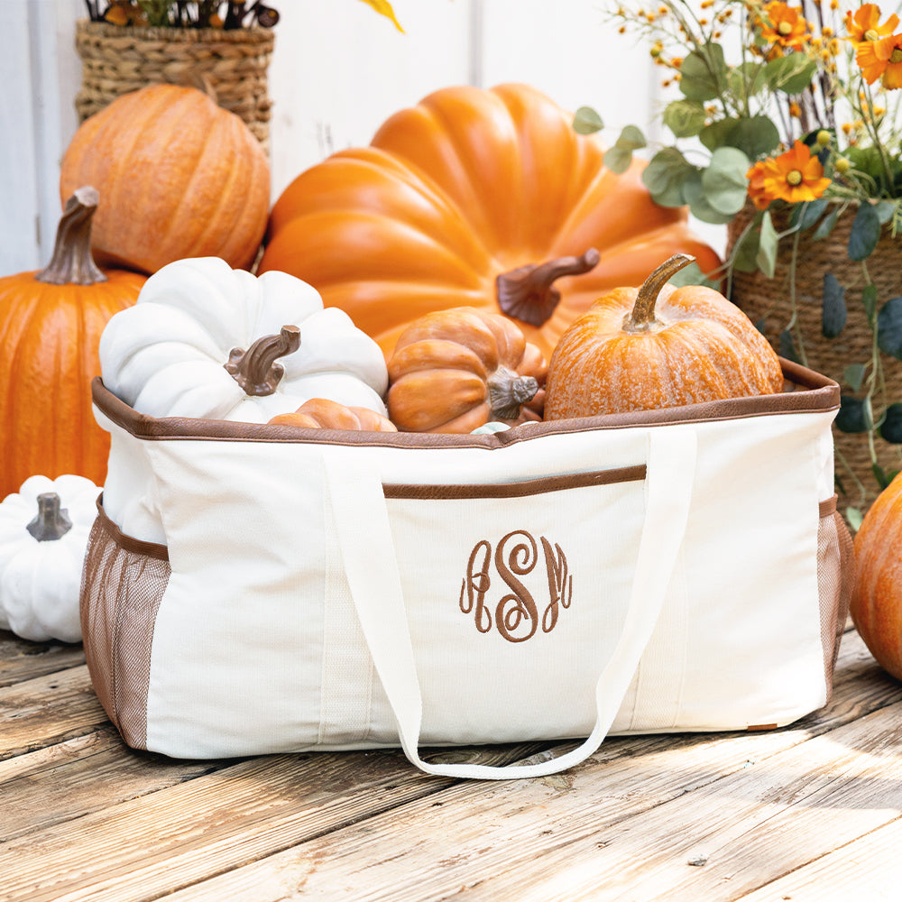 ivory wire top extra large tote with pumpkins