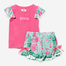 Monogrammed Girls Ruffle Short Set | Floral Burst
