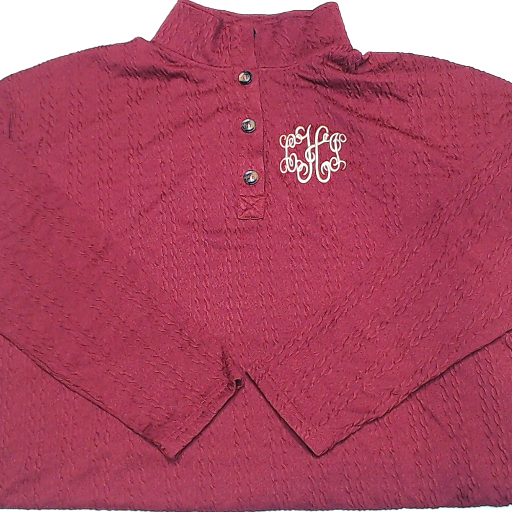 BLOOPER CLOTHING: Monogrammed Cable Knit Pullover