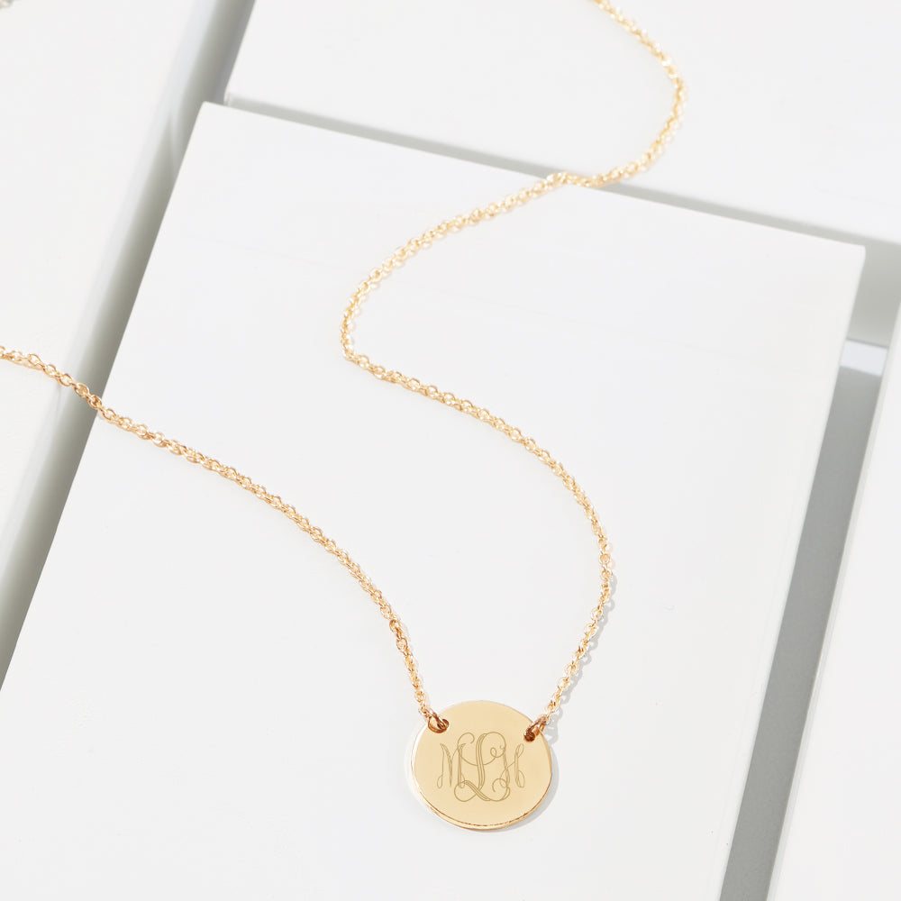 monogrammed gold circle necklace