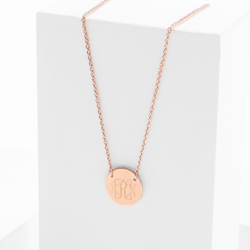 monogrammed rose gold circle necklace