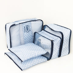 blue shell packing bag set studio shot