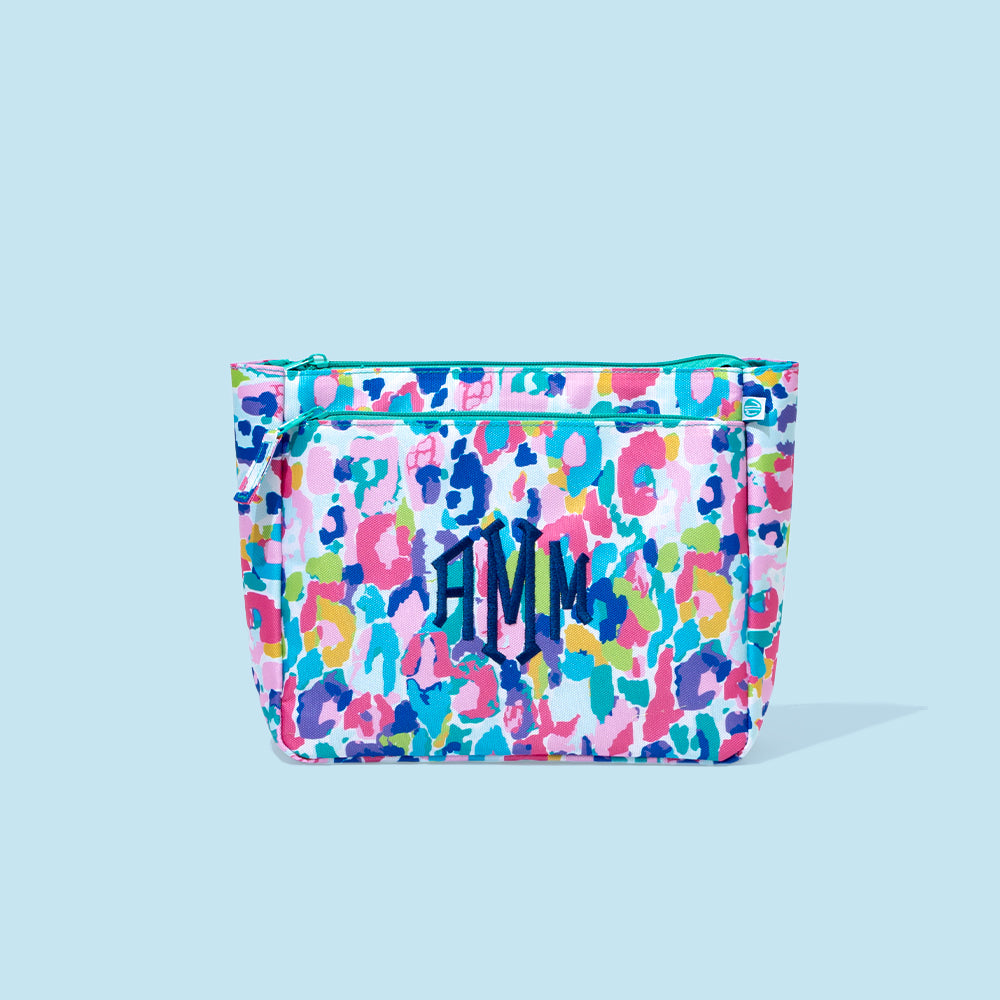 Monogrammed Kids Toiletry Bag in Blue Leopard