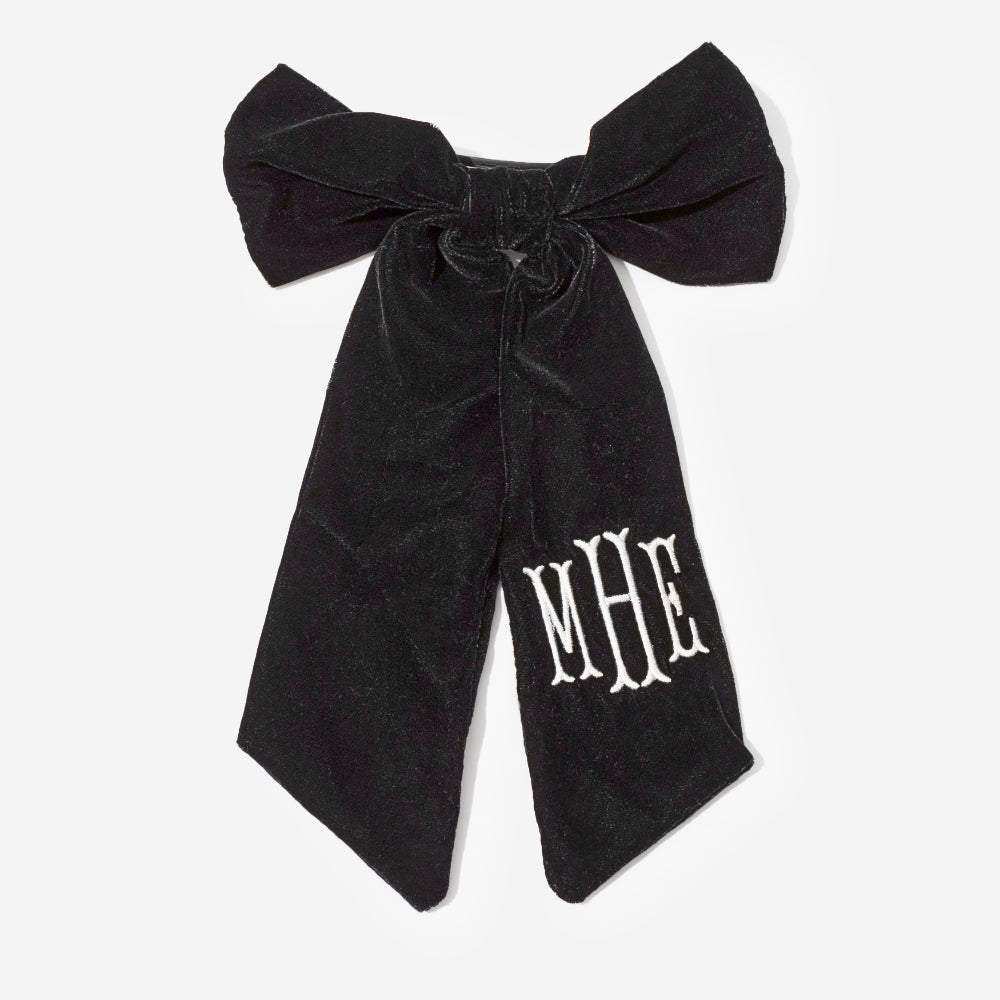monogrammed velvet bow in bow