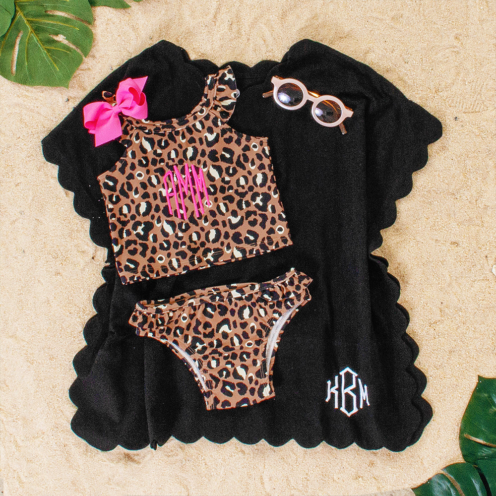 kids black cover up with ruffle tankini