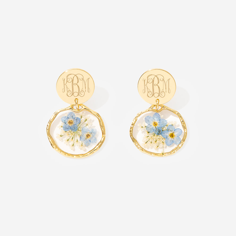 Monogrammed forget me not earrings