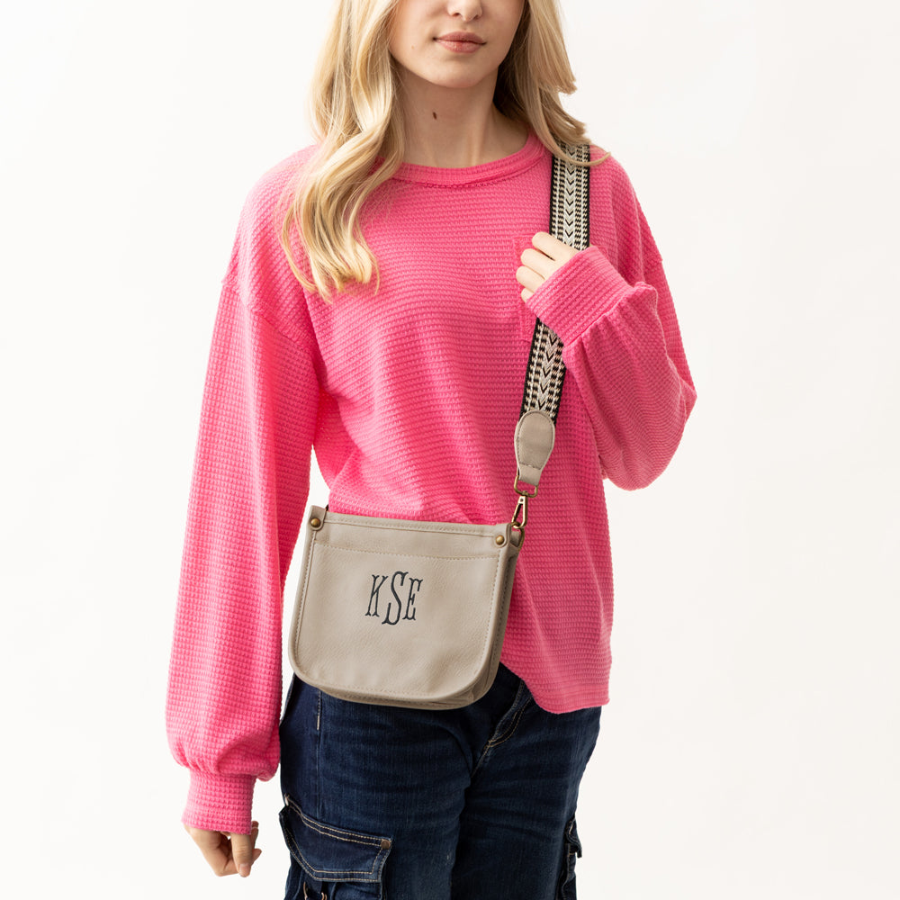grey taupe saddlebag over the shoulder
