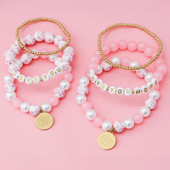 mom and kids love you and love you more personalized pink bracelets