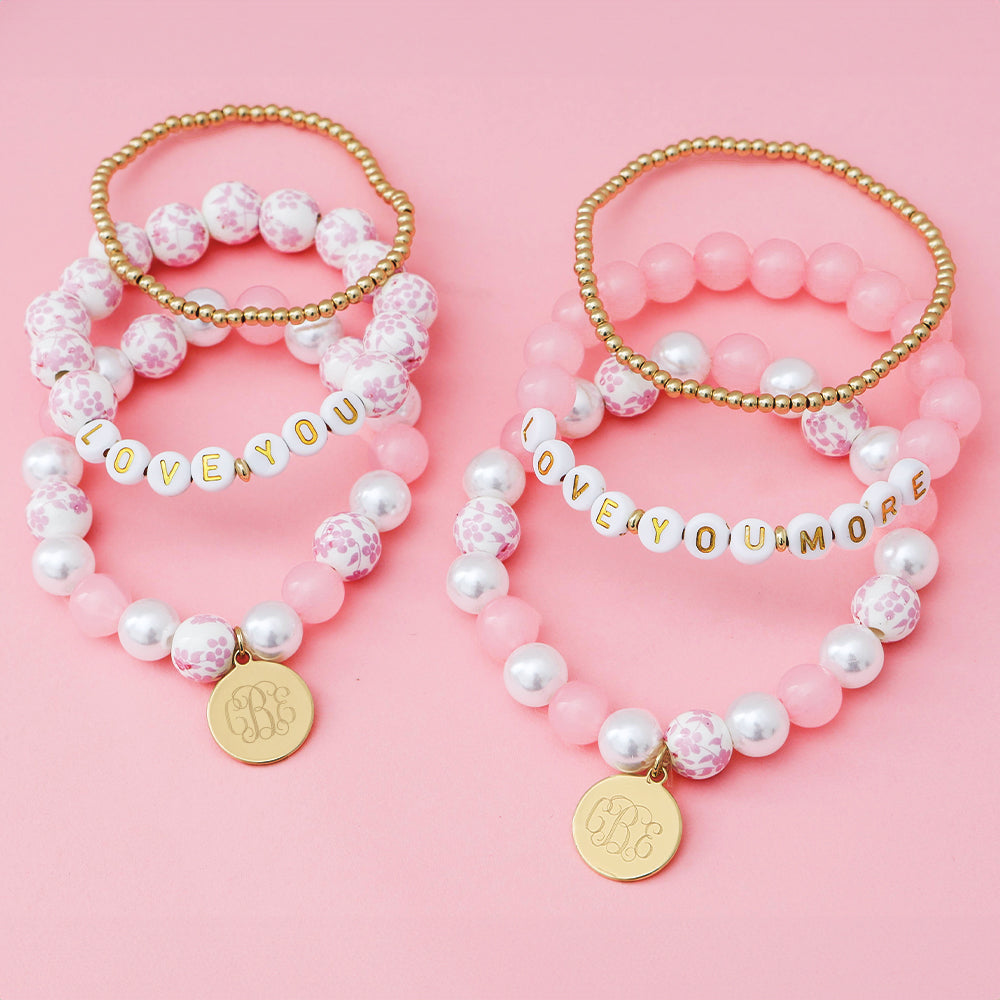 mom and kids love you and love you more personalized pink bracelets